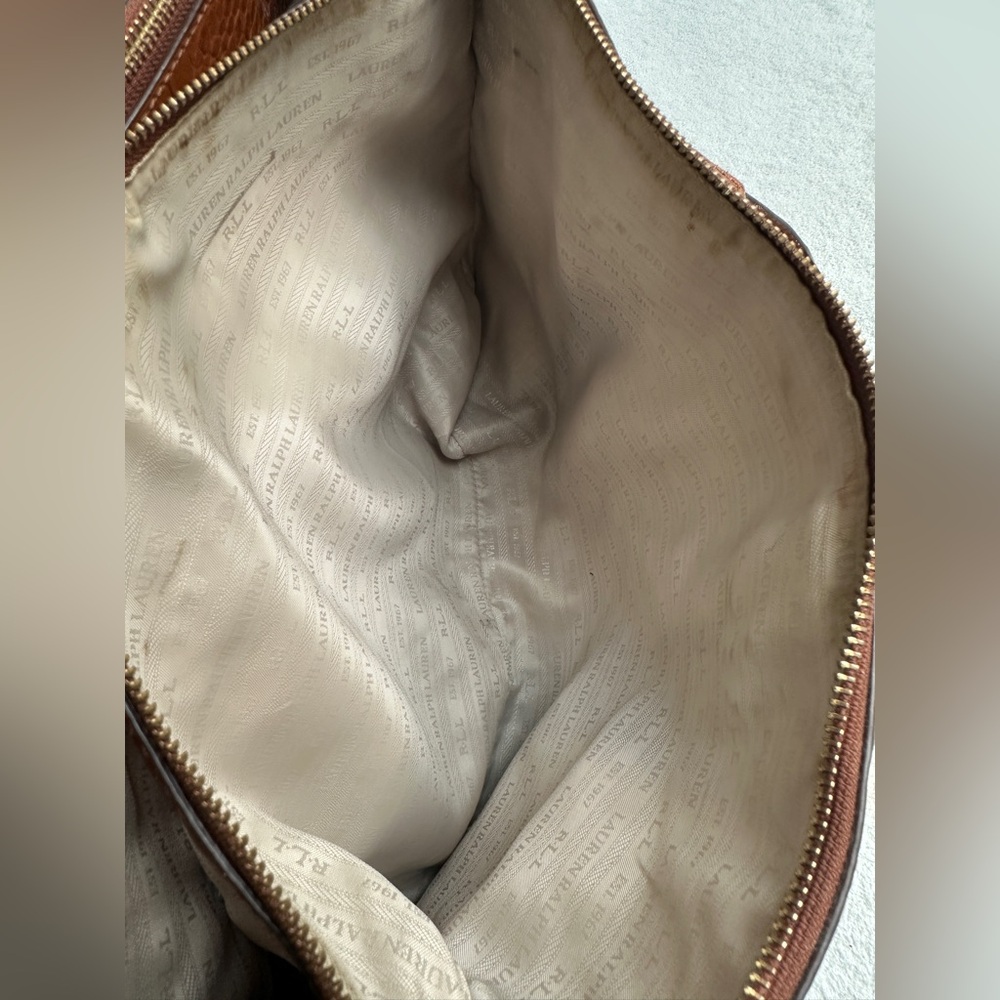 Lauren Ralph Lauren Brown Croc-Embossed Satchel - Picture 12 of 13